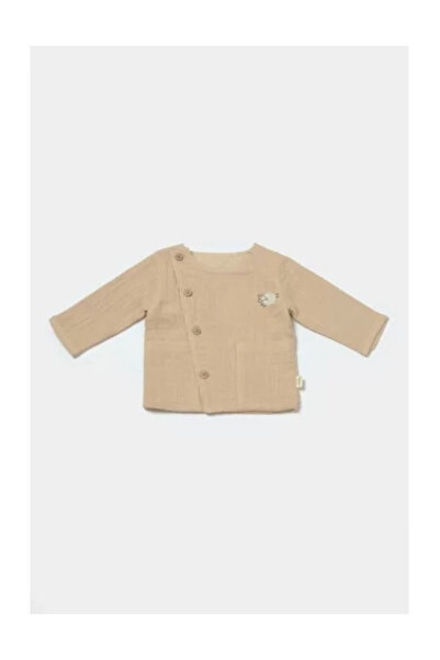 BabyCosy Set bluza cu nasturi si pantaloni, Winter muselin, 100% bumbac - Apricot,