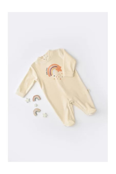 BabyCosy Rainbow Jumpsuit with Long Sleeves and Booties - Cream (BabyCosy, Size: 3-6 Months)