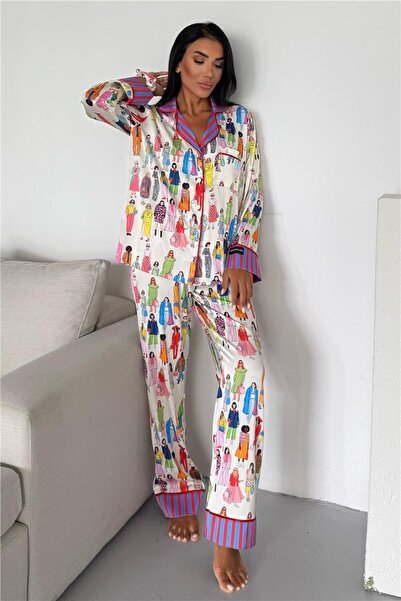 COCCOLARSI Viaggio Creativo Saten Uzun Pijama Takımı VCK0316