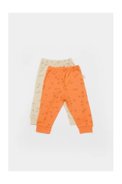 BabyCosy Set 2 Pantalonasi Printed BabyCosy, 50% Modal + 50% Bumbac, Stone/Apricot, (Marime: 3-6 Luni)