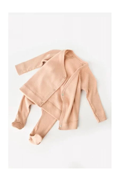 BabyCosy Set 4 pieces: blouse, pants, hat, and gloves made of cotton and modal - Salmon, (Si