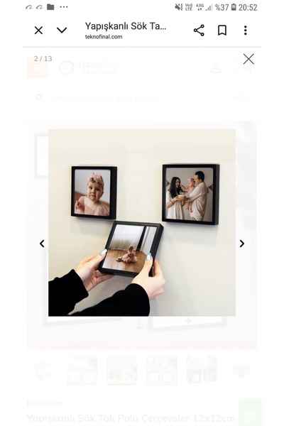 HILLstore Fotoğraf dahil 3lü Kare çerçeve 12x12 çift taraflı bant hediye