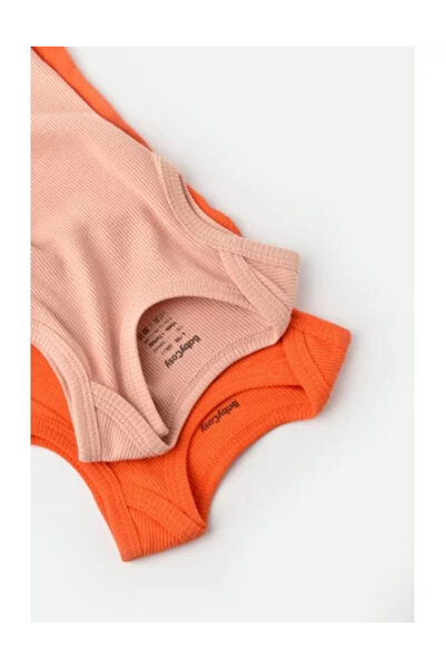 BabyCosy Set 2 body-uri fara maneci bebe unisex din bumbac si modal - Rodie/Piersica