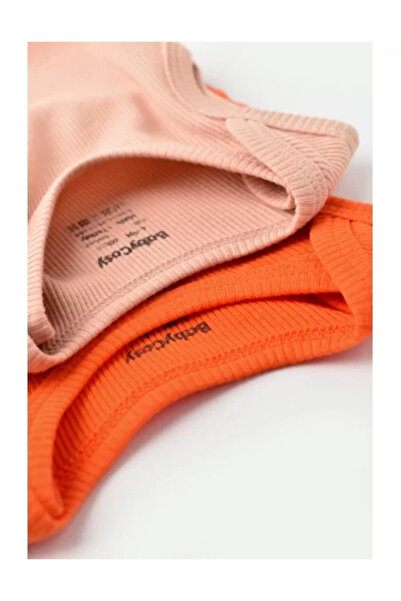 BabyCosy Set of 2 unisex baby sleeveless bodysuits made of cotton and modal - Pomegranate/Peach