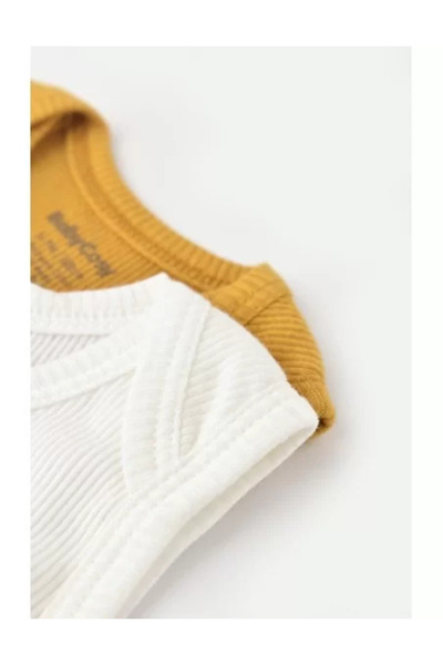 BabyCosy Set 2 sleeveless bodysuits unisex baby made of cotton and modal - Mustard/Ecru
