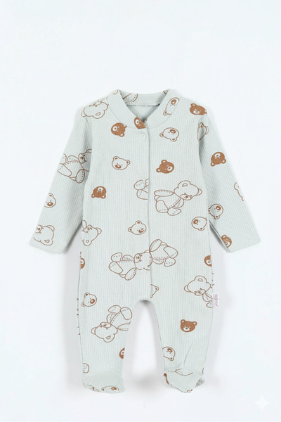 Dominant %100 Pamuklu Patikli Ayıcık Desenli Yenidoğan Tulum | Çıtçıtlı | Çıt...