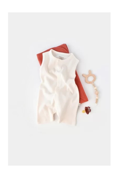 BabyCosy Sleeveless Romper with Shorts - 100% Cotton - Ecru