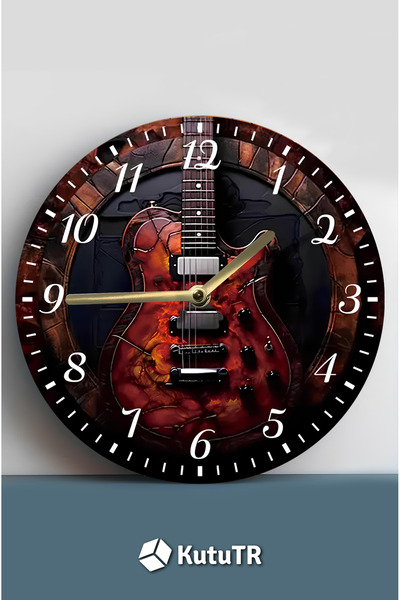 kutuTR ساعة حائط زخرفية من MDF - تصميم جيتار كهربائي - 33x33 سم SDW396