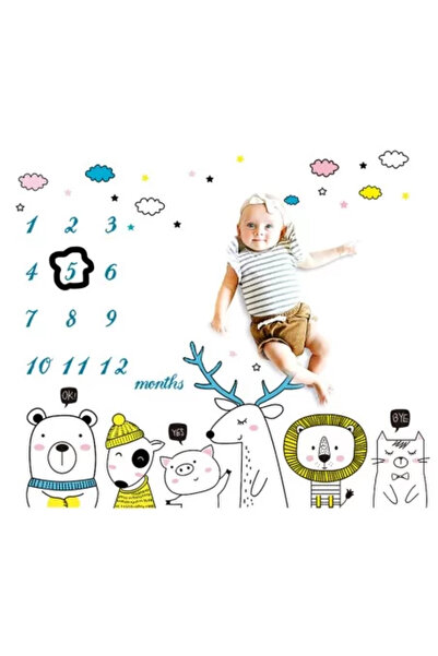 drool Milestone Blanket for Memorable Photos - Friendly Animals Model B