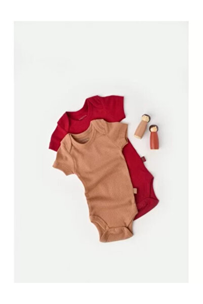 BabyCosy Set of 2 unisex baby bodysuits made of cotton and modal - Brown/Red