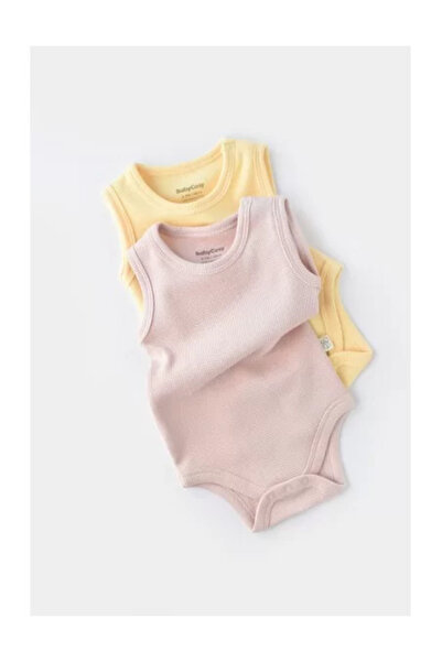 BabyCosy Set 2 sleeveless baby bodysuits unisex - 100% cotton - Yellow/Pink,