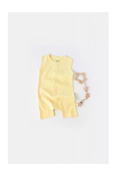 BabyCosy Sleeveless Romper with Short Pants - 100% Cotton - Yellow, (Size: 6-9 months)