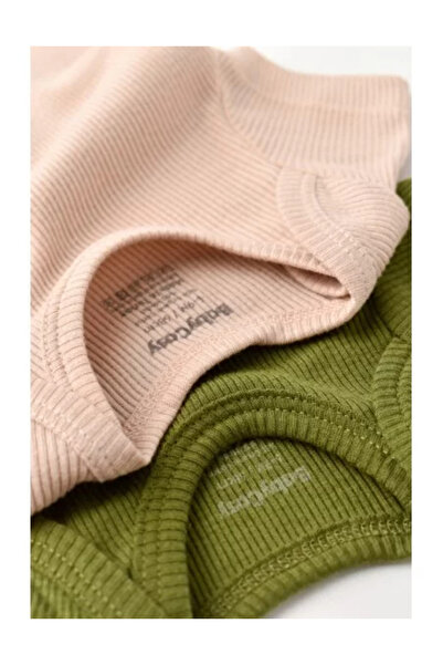 BabyCosy Set of 2 Unisex Baby Bodysuits in Cotton and Modal - Green/Blush,