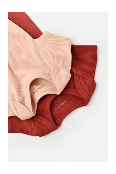 BabyCosy Set 2 body-uri bebe unisex din bumbac si modal - Caramiziu/Somon,