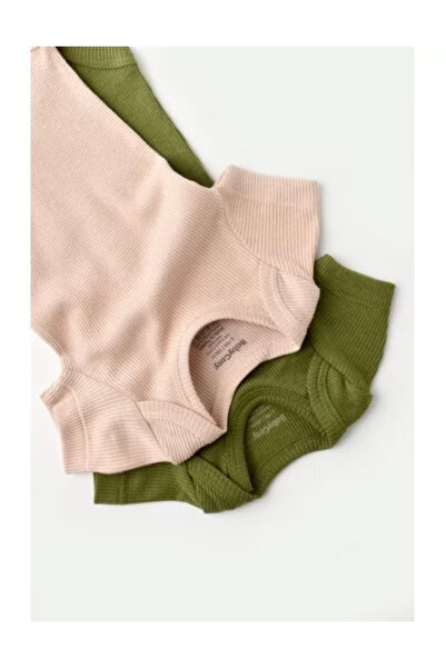 BabyCosy Set of 2 unisex baby bodysuits made of cotton and modal - Green/Blush