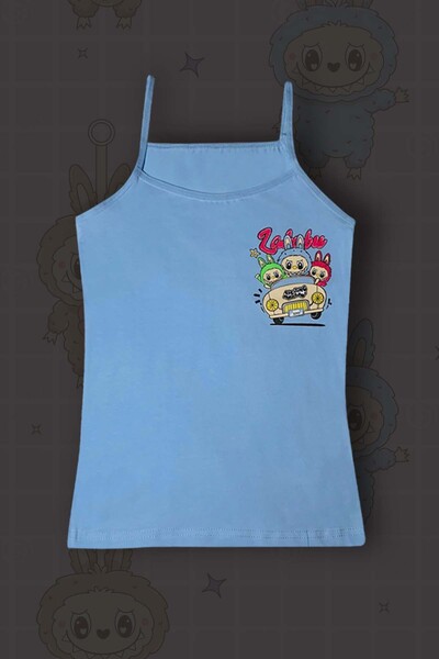 GRI MOR TEKSTIL 5-Piece Labubu Printed Cotton Girl's Tank Top
