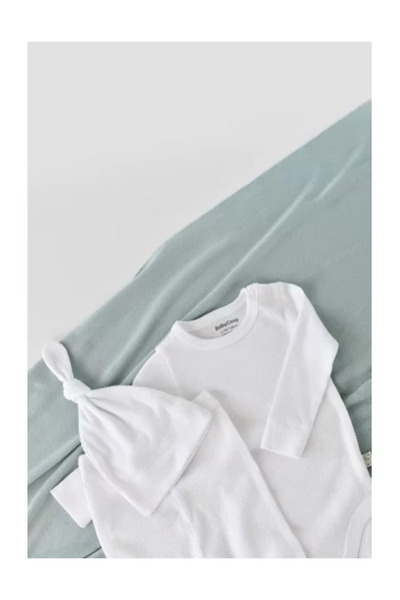 BabyCosy Set 3 pieces: long sleeve body, long pants and cotton and modal hat - White,
