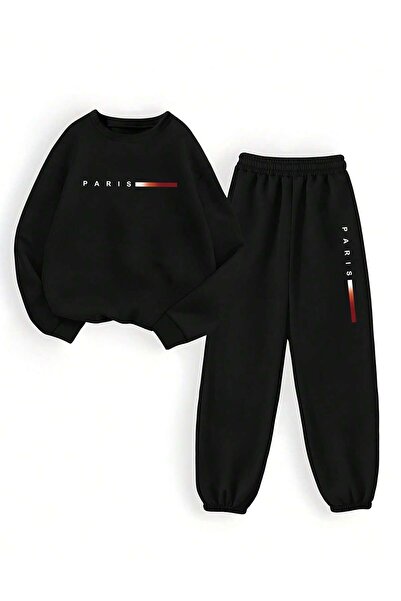 Deocept Παρίσι με τύπωμα Unisex Μαύρο Σετ Φόρμας oversized με λαιμόκοψη