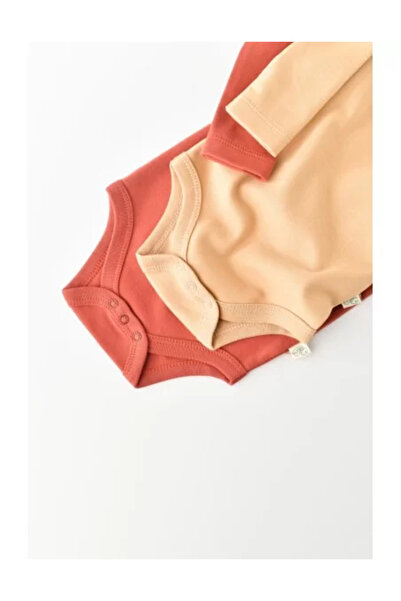 BabyCosy Set 2 Long-Sleeve Baby Bodies - 100% Cotton - Mustard/Cinnamon
