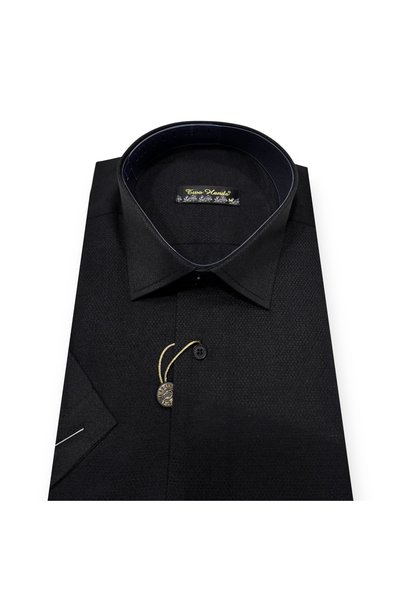 Sadık Collection Cămașă Dobby clasică cu mânecă scurtă pentru bărbați, cu buzunare, 1250