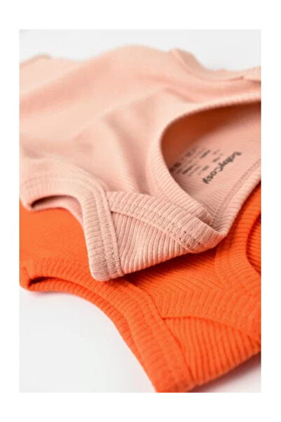 BabyCosy Set 2 body-uri fara maneci bebe unisex din bumbac si modal - Rodie/Piersica