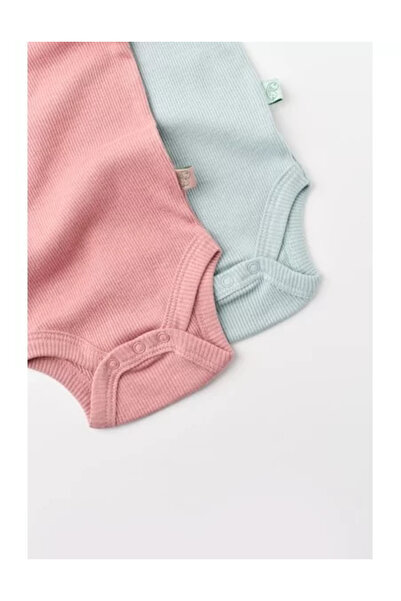 BabyCosy Set of 2 unisex baby sleeveless bodysuits made of cotton and modal - Mint/Rose