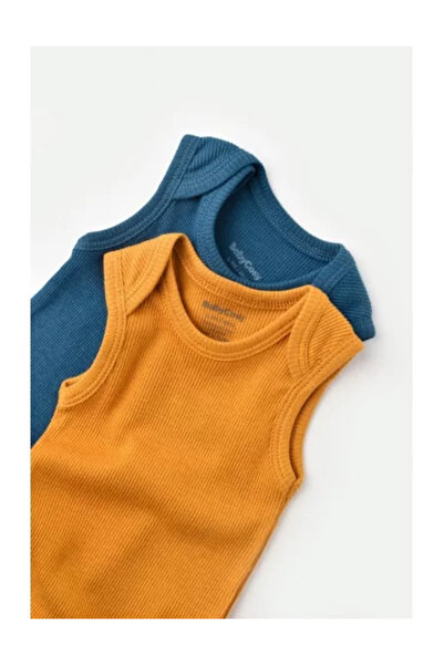 BabyCosy Set 2 Sleeveless Baby Onesies Unisex - Navy/Saffron