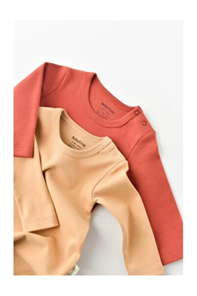 BabyCosy Set 2 Long-Sleeve Baby Bodies - 100% Cotton - Mustard/Cinnamon