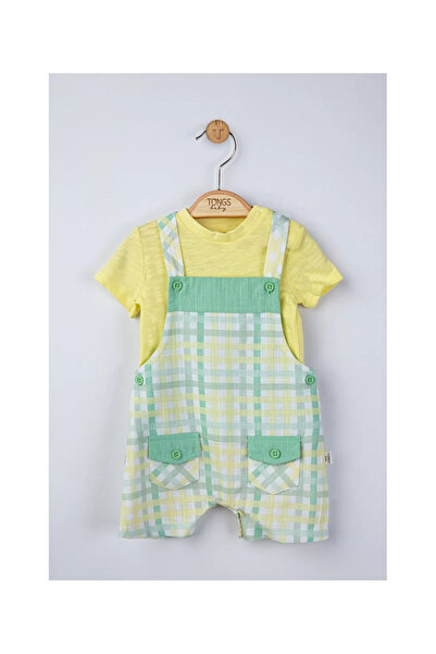 Tongs Baby Set salopeta cu tricou in carouri pentru bebelusi