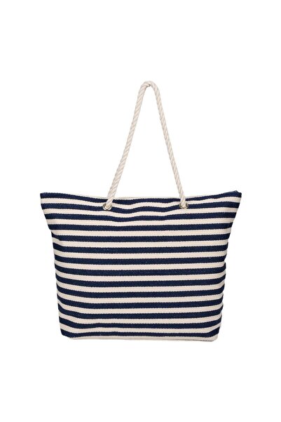 AB HOMES Geantă de plajă albastră cu dungi bej