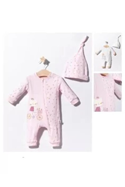 BabyCosy Salopeta cu maneca lunga si pantaloni lungi din bumbac si modal - Ecru