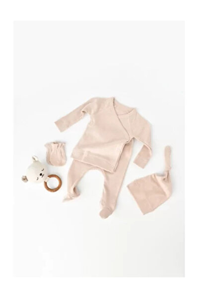 BabyCosy Set 4 pieces: blouse, pants, cap and gloves made from cotton and modal - Blush