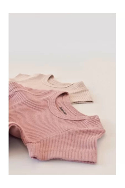BabyCosy Set of 2 short-sleeved rompers made from cotton and modal - Pink/Blush (Size: 0-3 m