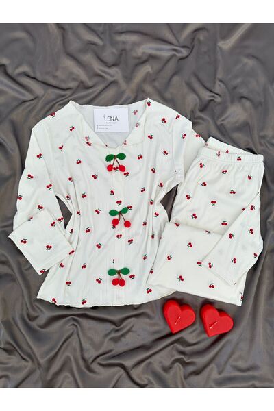 Lena Homewears Σετ πιτζάμες Berlin με σχέδιο κεράσι σε εκρού χρώμα