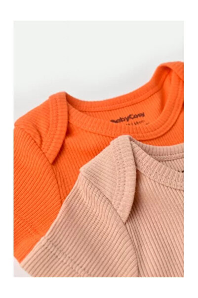 BabyCosy Set of 2 unisex baby bodysuits made of cotton and modal - Pomegranate/Peach