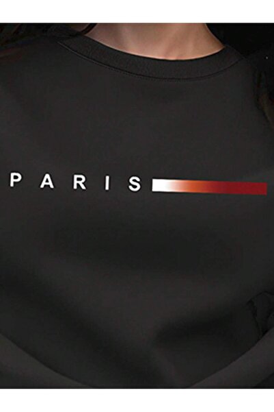 Deocept Παρίσι με τύπωμα Unisex Μαύρο Σετ Φόρμας oversized με λαιμόκοψη