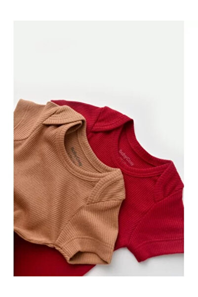 BabyCosy Set of 2 unisex baby bodysuits made of cotton and modal - Brown/Red