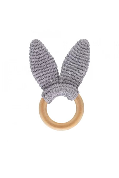 Babyjem Amigurumi Cotton Teething Toy with Wooden Ring (Color: Gray)