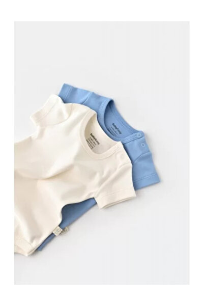 BabyCosy Set 2 body-uri bebe unisex - 100% bumbac - Ecru/Bleu