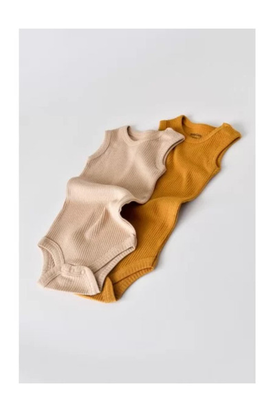 BabyCosy Set of 2 sleeveless bodies in cotton and modal - Mustard/Salmon