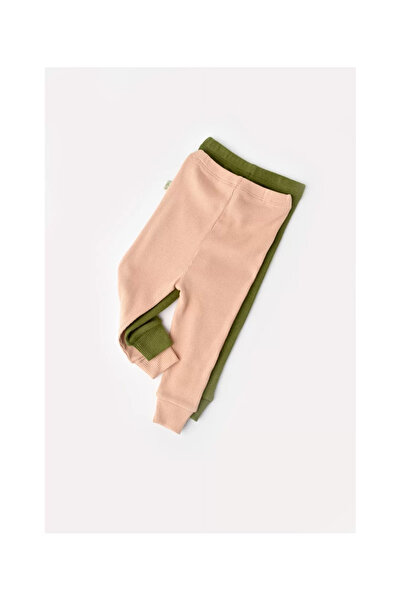 BabyCosy Set 2 baby unisex pants made of cotton and modal - Green/Blush