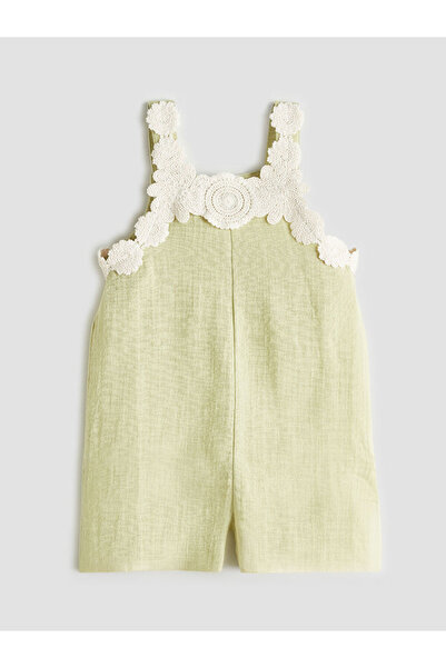 LC Waikiki Green Floral Embroidered Girls' Jumpsuit