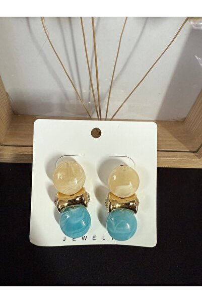 ALBATROS Mavi&Ecru Renk Taşlı Küpe