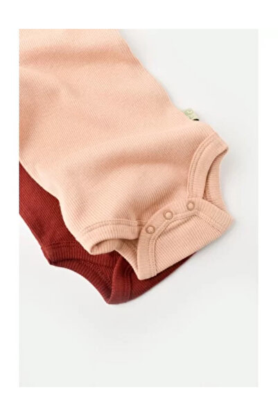 BabyCosy Set of 2 unisex baby sleeveless bodysuits made of cotton and modal - Brick/Salmon