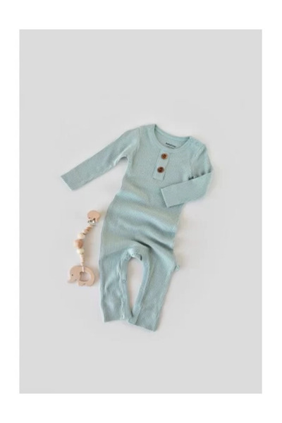 BabyCosy Long-sleeve romper with long pants made from cotton and modal - Mint (Size: 18-24 m