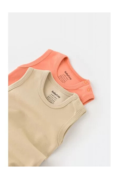 BabyCosy Set of 2 unisex baby sleeveless bodysuits - 100% cotton - Pink/Cream
