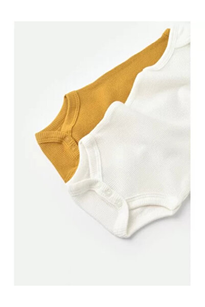 BabyCosy Set 2 sleeveless bodysuits unisex baby made of cotton and modal - Mustard/Ecru
