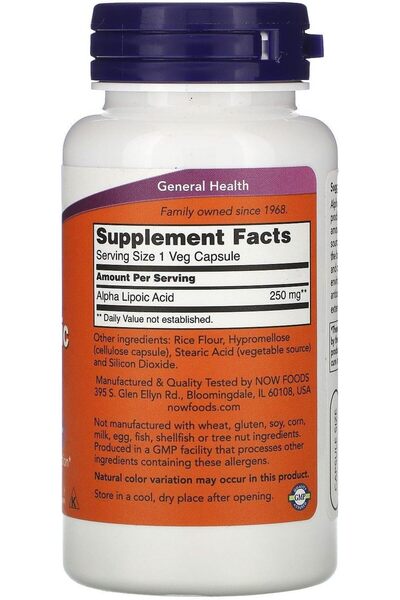 Now Foods Alpha Lipoic Acid Glutathione Support 250mg 60 Caps