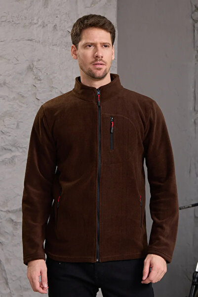COMBİNE MİCHAİL Erkek Tam Fermuarlı Kışlık Kahve Polar Ceket