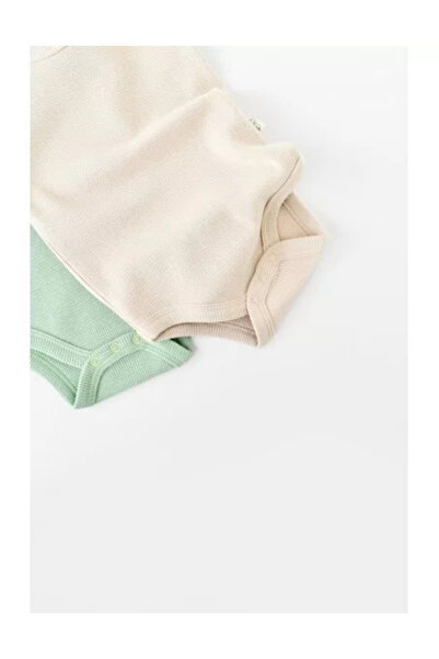 BabyCosy Set 2 sleeveless unisex baby bodysuits - 100% cotton - Mint/Stone